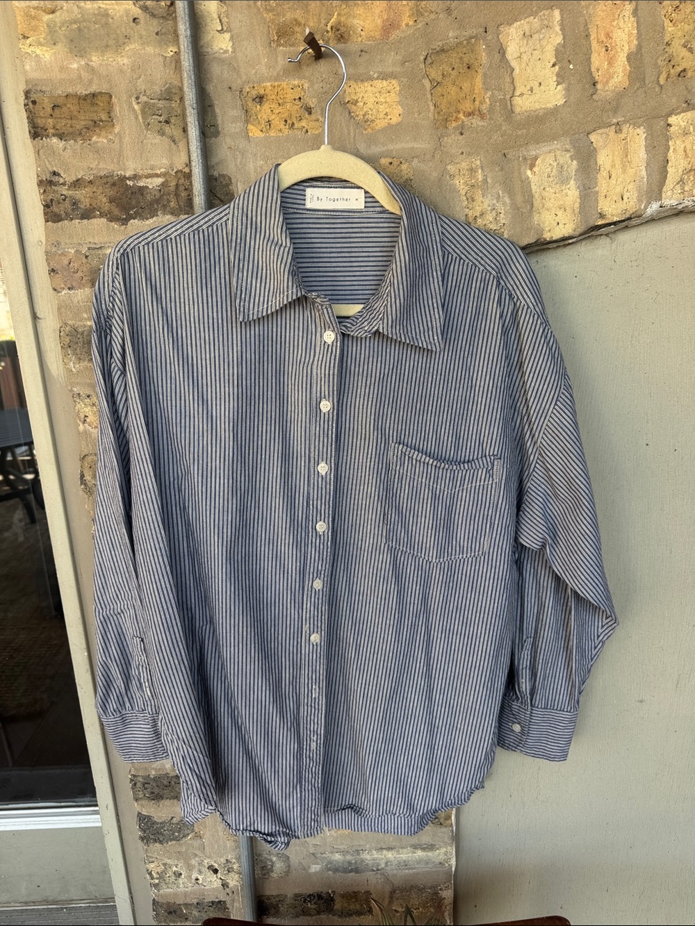 By Together Blue and White Pinstripe Button-Down Shirt